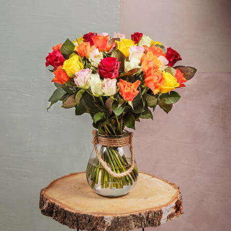 Bouquet de 35 roses multicolores